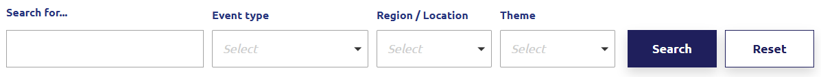 Screenshot of the search filters on the event calendar